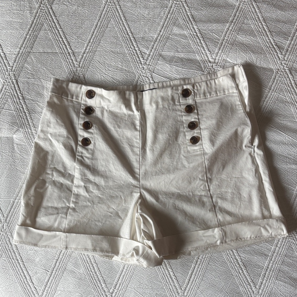 Ann Taylor Cream High Waist Button Shorts
